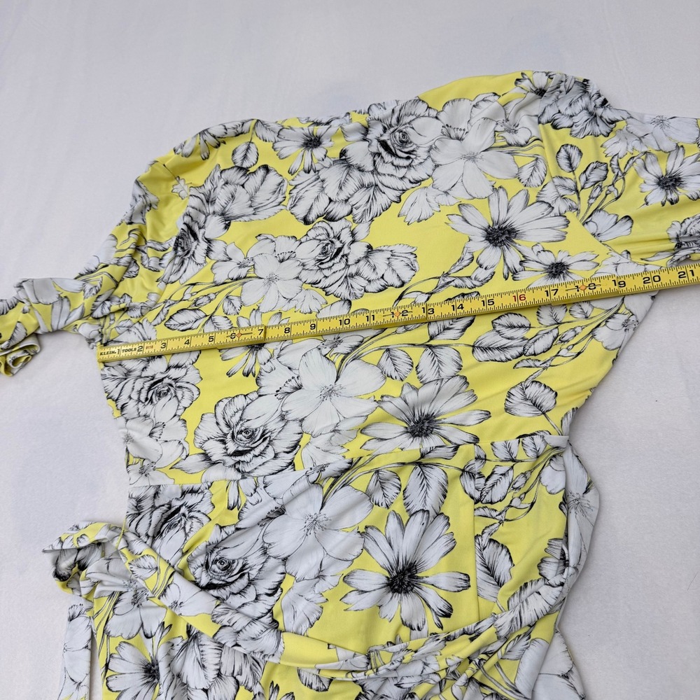 Liz Claiborne Yellow Floral Faux Wrap Dress XL Jersey Knit Midi - Picture 5 of 6